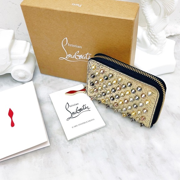 Authentic Christian Louboutin RARE Metallic Tri Toned Compact Zip Card Wallet - Picture 11 of 13